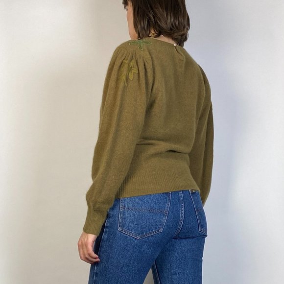 Vintage 80s Olive Green Wool & ANGORA! Medium - Picture 2 of 7